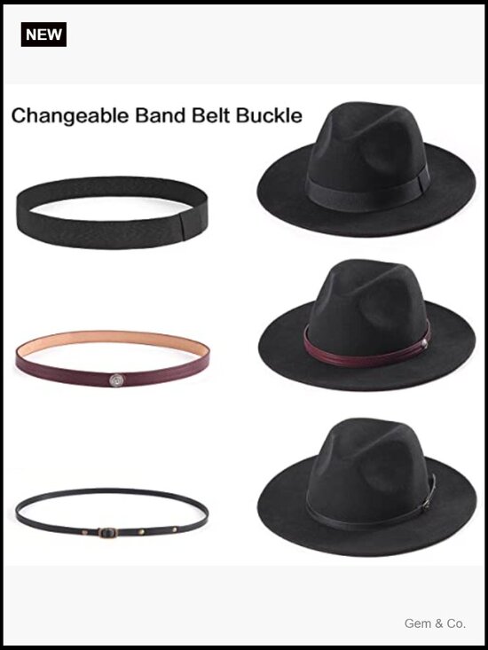 Felt Wide Brim Fedora Hat with Band Buckle, Adjustable, Unisex Fedora main image 5